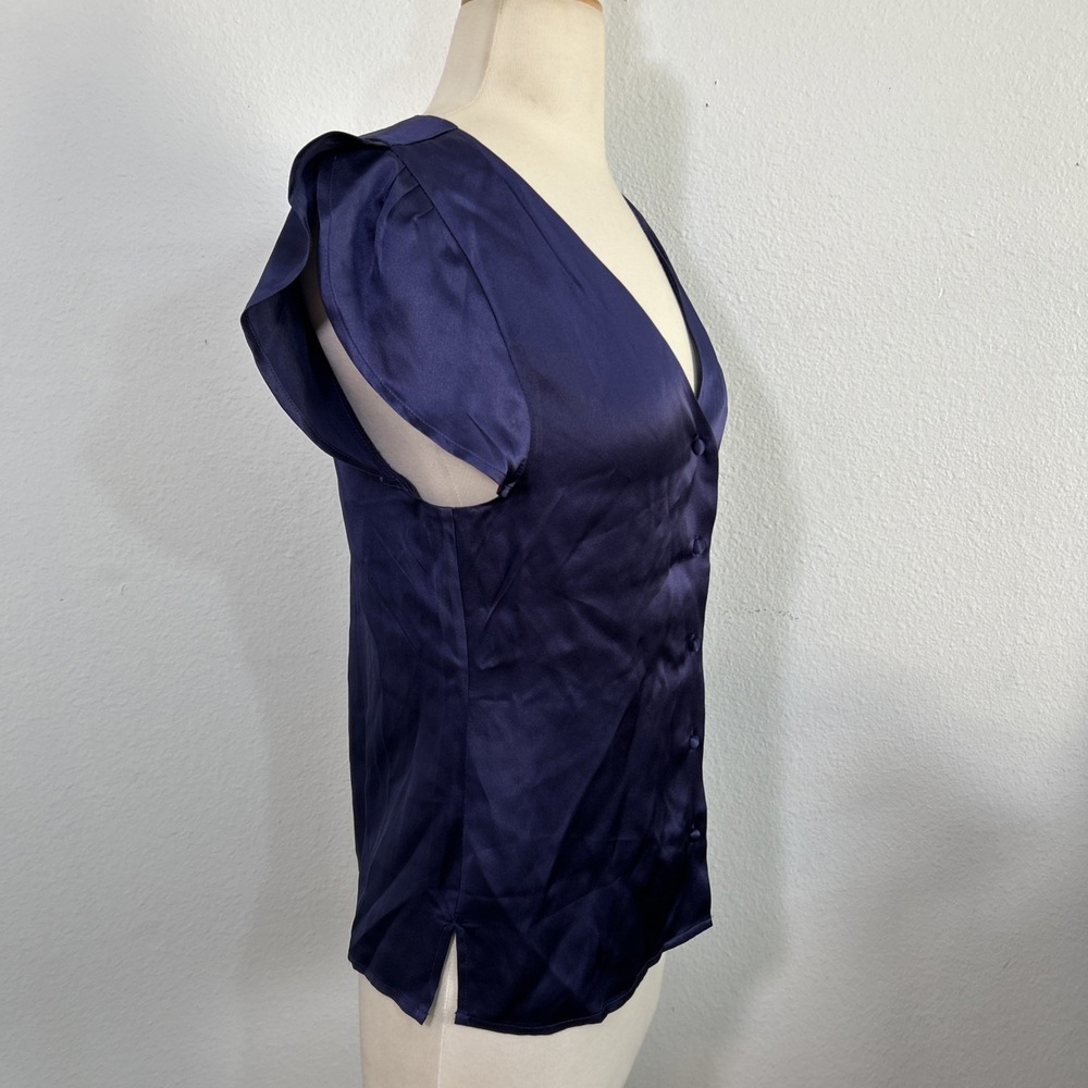 More Sunday Top‎ Womens S Navy Silk Satin Cap Sleeve Office Siren Romantic Y2K - Picture 5 of 11